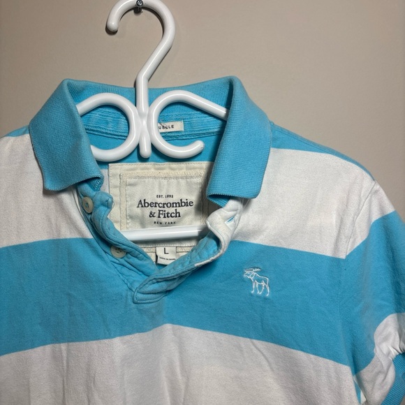 Abercrombie & Fitch Aqua and White Striped Polo - Picture 4 of 8